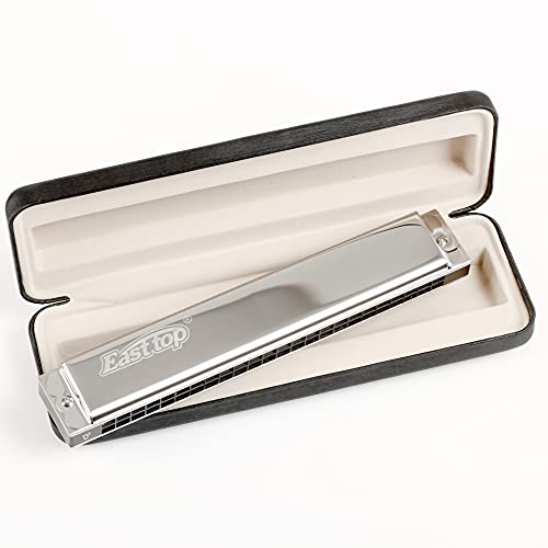 Easttop T2403 Mundharmonika aus Deutschland, importierte Gong-Feder, polyphonische Mundharmonika (A B C D E F G), silberfarbene Mundharmonika mit 24 Löchern, für Erwachsene(Db) von YUEKO