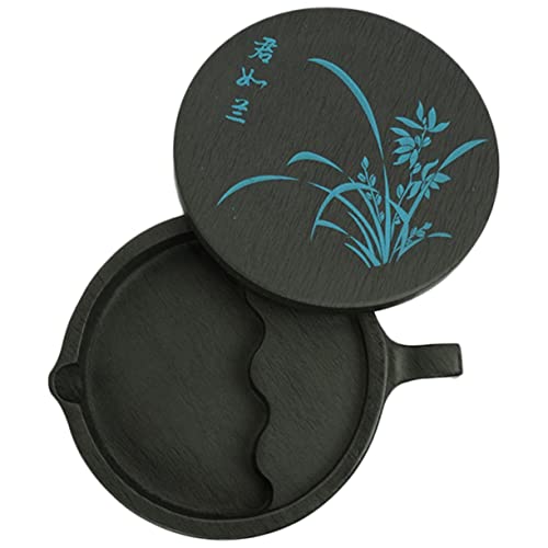 Keramik-Tintenstein mit, Chinesische Kalligraphie Fish Shape Lidded Inkstone Inkwell for Drawing - Black Chinese Stone Inkstone for Students and Artists(Black) von YUEKOPOU