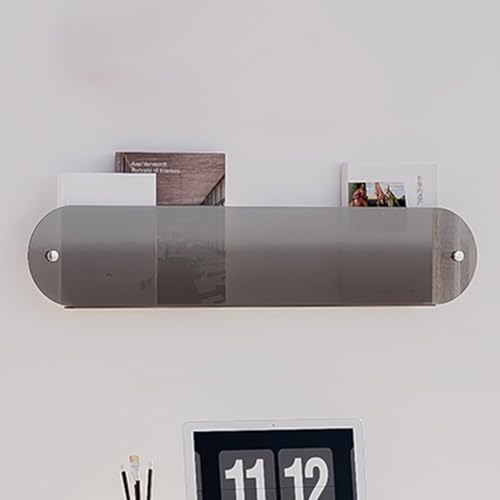 YUEKOPOU Transparent Acrylic Floating Shelves - Modern Wall Mounted Magazine Rack with Arched Edge for Home, Office, and Hotel(Dark Gray,80cm(31 1/2")) von YUEKOPOU