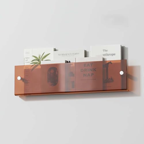 YUEKOPOU Wall Mounted Acrylic Floating Shelves - Modern Clear Magazine Rack & Brochure Display Stand Plastic Book Organizer for Office & Home(Brown,100cm(39 3/8")) von YUEKOPOU