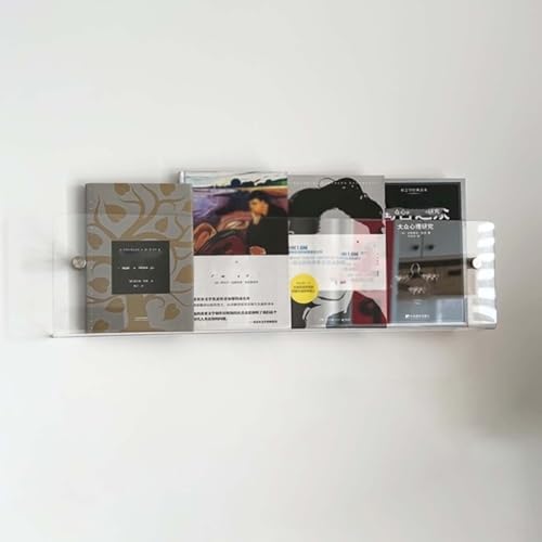 YUEKOPOU Wall Mounted Acrylic Floating Shelves - Modern Clear Magazine Rack & Brochure Display Stand Plastic Book Organizer for Office & Home(Clear,60cm(23 5/8")) von YUEKOPOU