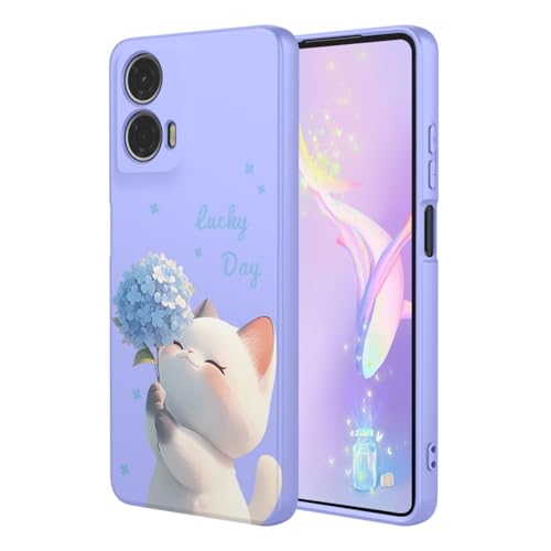 YUEQIAN Flüssig Silikon Hülle für Motorola Moto G24 Power, Ultradünn Weich Liquid TPU Stoßfest Schutzhülle, Blumen Cartoon Mädchen Muster Mikrofaserfutter Handyhülle. Katze von YUEQIAN
