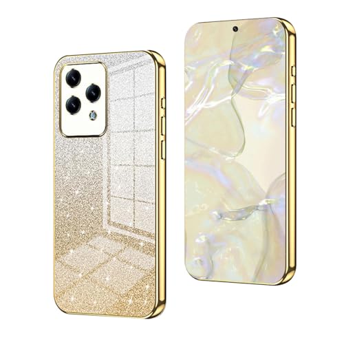 YUEQIAN Glitzer Hülle für Honor 200 Lite 5G, Ultra Dünn Glänzend Bling Pailletten Stoßfest Handyhülle, Luxus Galvanik Frauen/Mädchen TPU Bumper Schutzhülle, Gold von YUEQIAN