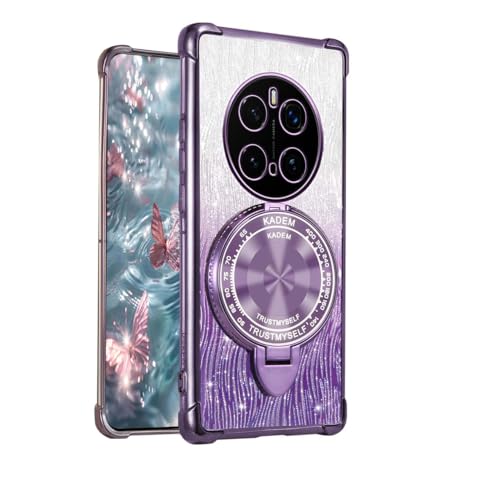 YUEQIAN Glitzer Hülle für Honor Magic 7 Pro (Magic7 Pro), Ultra Dünn Glänzend Pailletten Schmink Spiegel Ständer Stoßfest Handyhülle, Transparent TPU Bling Mädchen Schutzhülle. Lila von YUEQIAN