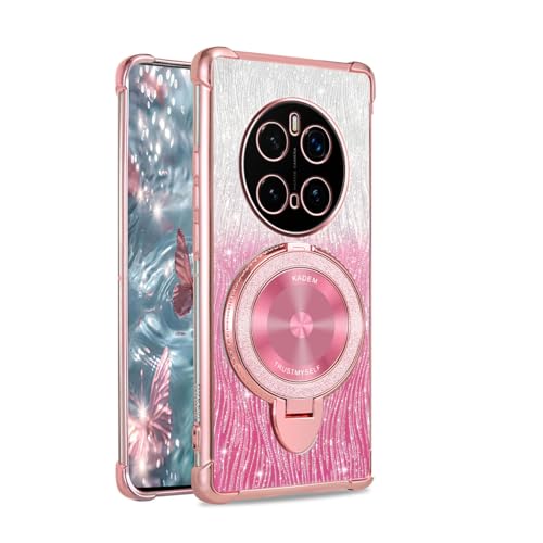 YUEQIAN Glitzer Hülle für Honor Magic 7 Pro (Magic7 Pro), Ultradünn Transparent Bling Pailletten Ring Ständer Handyhülle, Glänzend Weiches TPU Mädchen Stoßfest Schutzhülle. Rosa von YUEQIAN