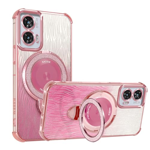 YUEQIAN Glitzer Hülle für Motorola Moto G34 5G / Moto G45 5G, Ultradünn Transparent Bling Pailletten Ring Ständer Handyhülle, Glänzend Weiches TPU Mädchen Stoßfest Schutzhülle. Rosa von YUEQIAN