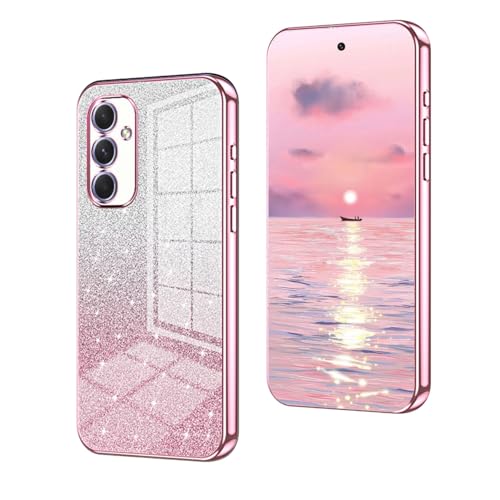 YUEQIAN Glitzer Hülle für Samsung Galaxy A16 4G / 5G, Ultra Dünn Glänzend Bling Pailletten Stoßfest Handyhülle, Luxus Galvanik Frauen/Mädchen TPU Bumper Schutzhülle, Rosa von YUEQIAN