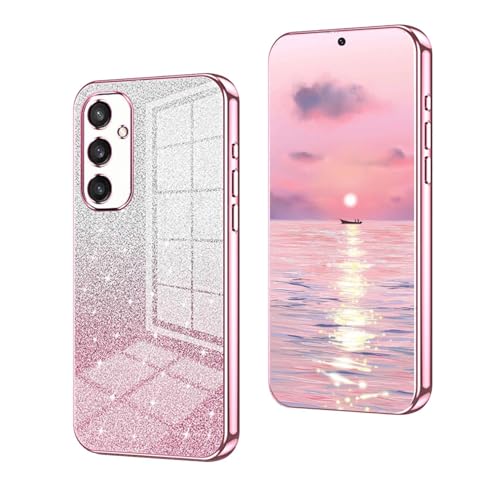 YUEQIAN Glitzer Hülle für Samsung Galaxy S25 5G, Ultra Dünn Glänzend Bling Pailletten Stoßfest Handyhülle, Luxus Galvanik Frauen/Mädchen TPU Bumper Schutzhülle, Rosa von YUEQIAN
