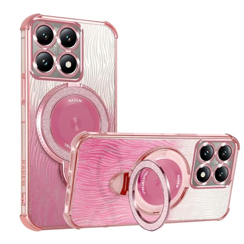 YUEQIAN Glitzer Hülle für Xiaomi 14T Pro 5G, Ultradünn Transparent Bling Pailletten Ring Ständer Handyhülle, Glänzend Weiches TPU Mädchen Stoßfest Schutzhülle. Rosa von YUEQIAN