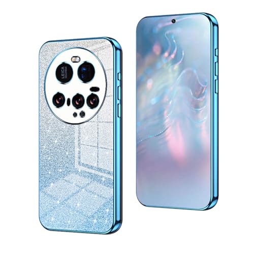 YUEQIAN Glitzer Hülle für Xiaomi 15 Ultra, Ultra Dünn Glänzend Bling Pailletten Stoßfest Handyhülle, Luxus Galvanik Frauen/Mädchen TPU Bumper Schutzhülle, Blau von YUEQIAN