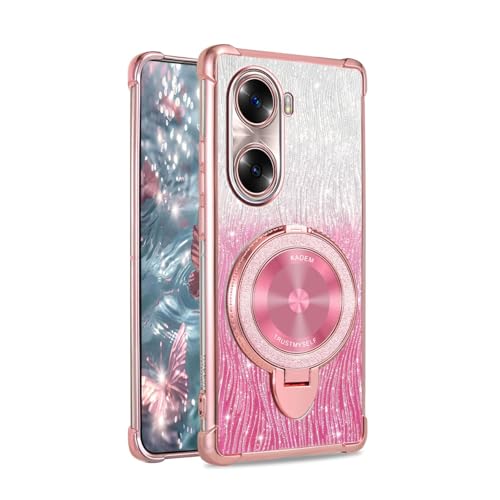 YUEQIAN Glitzer Hülle für Xiaomi Poco X7 Pro 5G, Ultradünn Transparent Bling Pailletten Ring Ständer Handyhülle, Glänzend Weiches TPU Mädchen Stoßfest Schutzhülle. Rosa von YUEQIAN