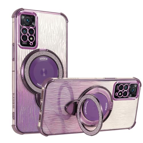 YUEQIAN Glitzer Hülle für Xiaomi Redmi Note 11S 4G/Redmi Note 11, Ultradünn Transparent Bling Pailletten Ring Ständer Handyhülle, Glänzend Weiches TPU Mädchen Stoßfest Schutzhülle. Lila von YUEQIAN