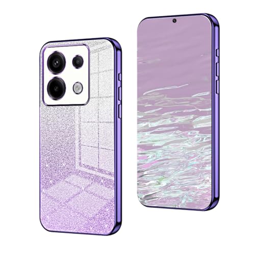 YUEQIAN Glitzer Hülle für Xiaomi Redmi Note 13 Pro 5G / Poco X6 5G, Ultra Dünn Glänzend Bling Pailletten Stoßfest Handyhülle, Luxus Galvanik Frauen/Mädchen TPU Bumper Schutzhülle (Lila) von YUEQIAN