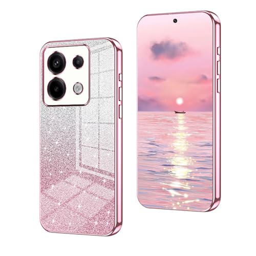 YUEQIAN Glitzer Hülle für Xiaomi Redmi Note 13 Pro 5G / Poco X6 5G, Ultra Dünn Glänzend Bling Pailletten Stoßfest Handyhülle, Luxus Galvanik Frauen/Mädchen TPU Bumper Schutzhülle, Rosa von YUEQIAN