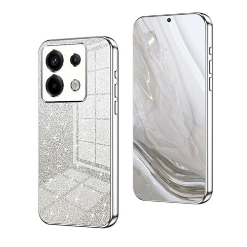 YUEQIAN Glitzer Hülle für Xiaomi Redmi Note 13 Pro 5G / Poco X6 5G, Ultra Dünn Glänzend Bling Pailletten Stoßfest Handyhülle, Luxus Galvanik Frauen/Mädchen TPU Bumper Schutzhülle, Silber von YUEQIAN