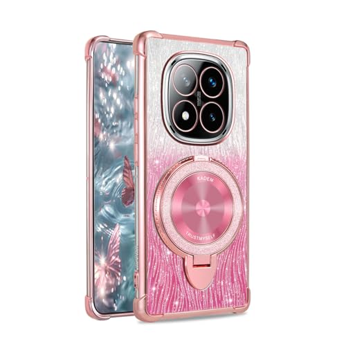 YUEQIAN Glitzer Hülle für Xiaomi Redmi Note 14 Pro+ Plus 5G, Ultradünn Transparent Bling Pailletten Ring Ständer Handyhülle, Glänzend Weiches TPU Mädchen Stoßfest Schutzhülle. Rosa von YUEQIAN