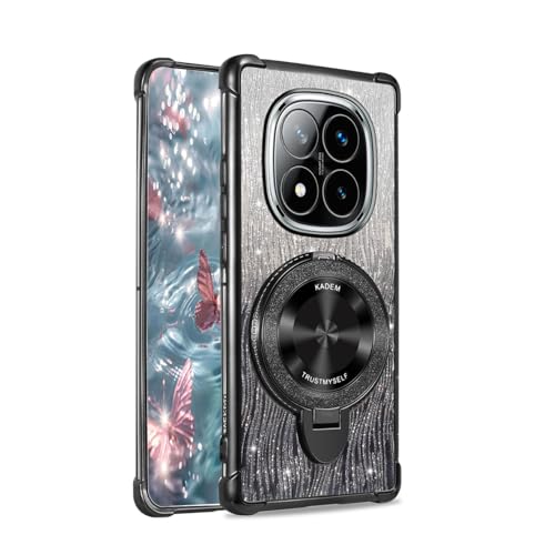 YUEQIAN Glitzer Hülle für Xiaomi Redmi Note 14 Pro+ Plus 5G, Ultradünn Transparent Bling Pailletten Ring Ständer Handyhülle, Glänzend Weiches TPU Mädchen Stoßfest Schutzhülle. Schwarz von YUEQIAN
