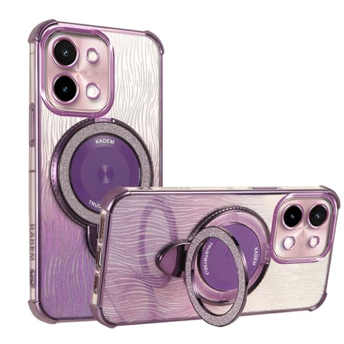 YUEQIAN Glitzer Hülle für vivo Y28 4G, Ultradünn Transparent Bling Pailletten Ring Ständer Handyhülle, Glänzend Weiches TPU Mädchen Stoßfest Schutzhülle. Lila von YUEQIAN