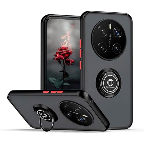 YUEQIAN Hülle für Honor Magic 7 Pro (Magic7 Pro), 360° Drehbarer Ständer Ring Stoßfest Handyhülle, Mattiert Durchscheinend Hart PC + Weich TPU Silikon Doppelt Schutzhülle, Schwarz Rot von YUEQIAN
