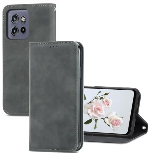 YUEQIAN Hülle für Motorola Edge 50 Neo 5G, Premium PU Leder Flip Geldbörse Handyhülle, mit [Kartenfach] [Magnetverschluss] [Klappbare Ständer] Stoßfestes Schutzhülle, Grau von YUEQIAN