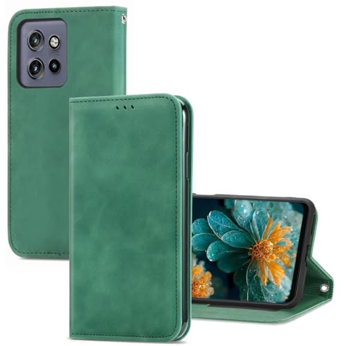 YUEQIAN Hülle für Motorola Edge 50 Neo 5G, Premium PU Leder Flip Geldbörse Handyhülle, mit [Kartenfach] [Magnetverschluss] [Klappbare Ständer] Stoßfestes Schutzhülle, Grün von YUEQIAN