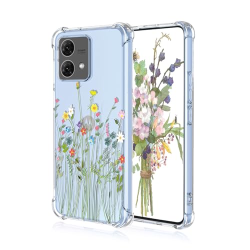 YUEQIAN Hülle für Motorola Moto G84 5G, Bunte Hübsch Blumen Cartoon Muster Clear Handyhülle, Transparent Ultradünn Weich TPU Bumper Stoßfest Mädchen Schutzhülle (Blume) von YUEQIAN