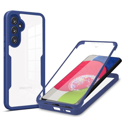 YUEQIAN Hülle für Samsung Galaxy A25 5G Eingebauter Displayschutz 360° Transparent Rundumschutz Handyhülle, Militär Stoßfest Staubdicht TPU Bumper Silikon Schutzhülle. Blau von YUEQIAN