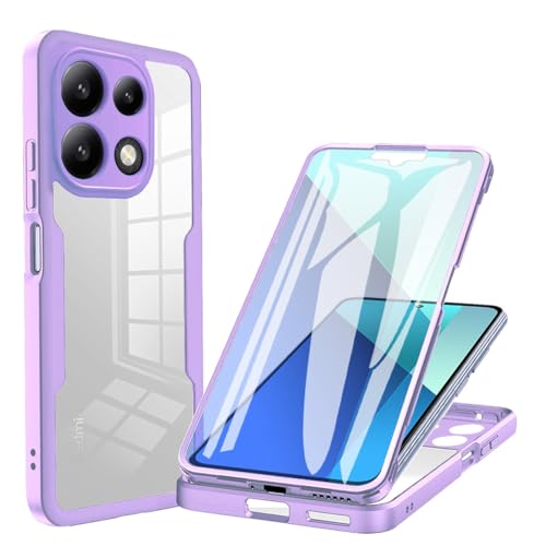 YUEQIAN Hülle für Xiaomi Redmi Note 13 4G Eingebauter Displayschutz 360° Transparent Rundumschutz Handyhülle, Militär Stoßfest Staubdicht TPU Bumper Silikon Schutzhülle. Lila von YUEQIAN