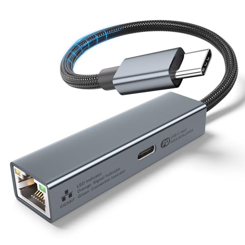 USB C auf Ethernet Adapter 60W PD - USB C LAN Adapter 1Gbps Gigabit(Thunderbolt 3/4) auf RJ45 Netzwerkadapter Kompatibel für Laptop, MacBook Pro/Air, Dell XPS, Chromebook, Surface Book von YUETUOL