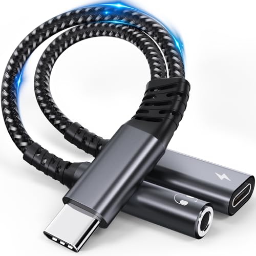 USB C auf Klinke Adapter und Laden - 2 in 1 Typ C auf 3,5mm Aux Kopfhörer Adapter mit DAC Chip,Unterstützt PD 60W Schnellladung für iPhone 16 Pro Max, Samsung Ultra/S24/S24+,Huawei usw von YUETUOL