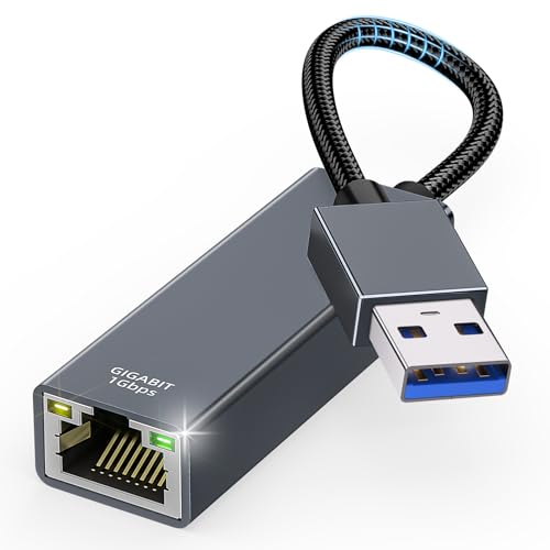 USB auf Ethernet Adapter, USB 3.0 auf LAN Adapter 1000Mbps USB RJ45 Netzwerkadapter aus Aluminium und Nylon Kompatibel mit Laptop, MacBook, Surface Book, PC mit Windows 11/10/8/7, XP, Linux von YUETUOL