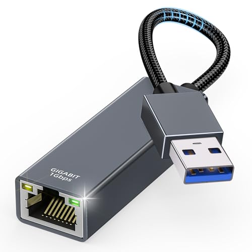USB auf Ethernet Adapter, USB-3.0 auf LAN Adapter 1000Mbps RJ45 Netzwerkadapter aus Aluminium und Nylon Kompatibel mit Laptop, MacBook, Surface Book, PC mit Windows 11/10/8/7, XP, Linux von YUETUOL