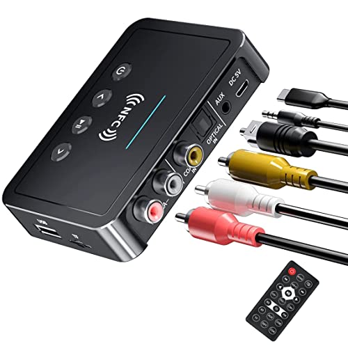 YUEYUEKE NFC Bluetooth Transmitter Empfänger, Bluetooth 5.0 Adapter 3 in 1 Bluetooth Audio Adapter 3.5mm AUX/RCA Bluetooth Adapter Stereoanlage for Speaker, TV, Computers and Car TV Radios von YUEYUEKE