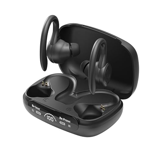 YUEYUEKE Ohrmontierte Bluetooth-Kopfhörer, minimalistischer Stil für Sport und Laufen, Ultra Lange Akkulaufzeit mit Digitalanzeige TWS Bluetooth drahtlose Kopfhörer (schwarz) von YUEYUEKE