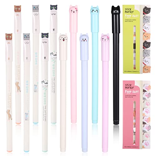 12 Stück Katze Kreatives Gel Stift und 320 Stück Niedlich Katze Haftnotizen Lesezeichen Niedliche Katzen Stifte Katzen Gel Schreiber Kawaii Schreibstift für Zuhause Büro Schule Frauen Kinder Geschenk von YUFFQOPC