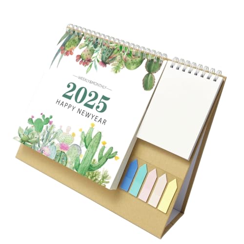 Tischkalender 2025 mit Notizblock und farbigem Etikett, Doppelspulenbindungskalender mit Tasche, läuft von 01/2025 bis 12/2025 von YUGSHNKFC