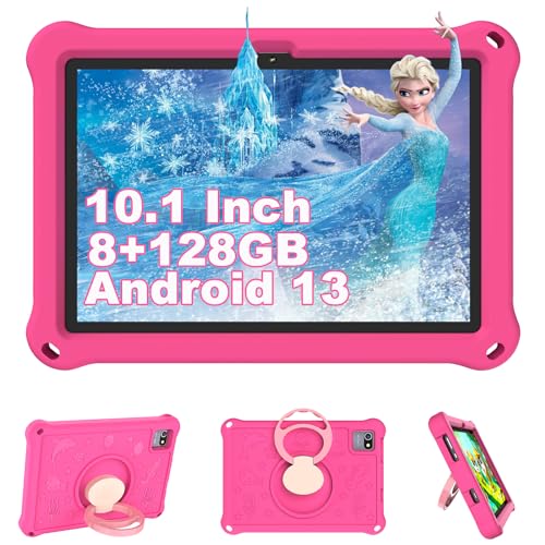 YUMBOT Kinder-Tablet 10,1 Zoll Android 13 Lerntablet mit WiFi Bluetooth 1280 x 800 8 GB RAM 128 GB ROM Quad Core 6000 mAh Dual Kamera Google Play Kindersicherung Tablet für 3 – 14 Jahre, YUM-8+128GB von YUMBOT