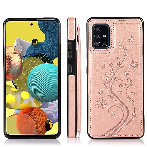 Brieftasche Kartenhalter Leder A51 Hülle für Samsung Galaxy A72 A52 A73 A53 A33 A13 A32 A12 A71 A21S A70 A50 A30 A20 A10 Handyhülle, Roségold, für Galaxy A71 4G von YUMESS