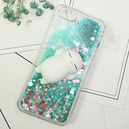 YUMESS 3D-Katzenhülle für iPhone 14 13 Pro Max 5S SE 7 7 Plus Hülle Flüssiger Treibsand Glitzer Silikonhülle für iPhone 8 Plus Xs Xr 6s Cover, Squishy Glitter Cyan, Für 5 5s SE 2016 von YUMESS