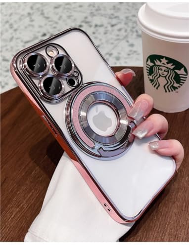 YUMESS Für iPhone 15 Pro Max Luxus-Magnetständer mit plattiertem Rahmen Handyhülle für iPhone 15 12 13 14 Plus Objektivschutzhülle, rosa magnetische Hülle, für iPhone 13 von YUMESS
