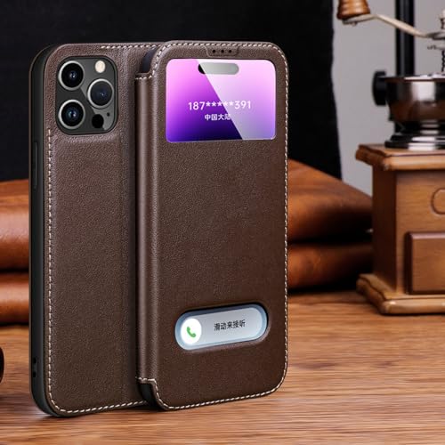 YUMESS Luxuriöse Leder-Handyhülle mit klarem Sichtfenster für iPhone 15 14 13 12 11 Pro Max XR XS X 7 8 Plus SE 2020 2022, magnetische Klapphülle, Schokolade, für iPhone 7(8) von YUMESS