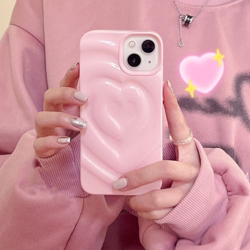 YUMESS Luxuriöse galvanisierte Silberne 3D-Herz-Wasser-Welligkeit-Handyhülle für iPhone 14 13 12 11 15 Pro Max Hüllen aus weichem Silikon, stoßfest, Pink, für iPhone 12 Pro von YUMESS