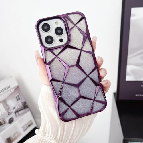 YUMESS Luxuriöse transparente rhomboide geometrische Farbverlaufs-Glitzer-weiche galvanisierte Handyhülle für iPhone 11 12 13 14 Pro MAX Plus 13pro Bumper Back Cover, Lila, für iPhone 14Pro MAX von YUMESS