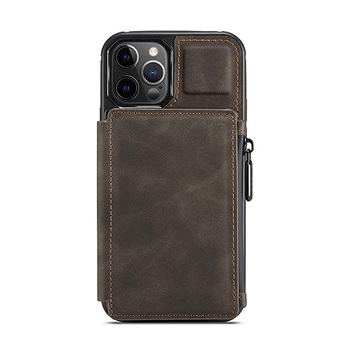 YUMESS Retro-Luxus-Reißverschluss-Brieftaschenhülle für iPhone 11 12 13 Mini Pro Max XR SE2020 XS 7 8 Plus Hülle CASEME Lederkarten-Rückseite, braun, für iPhone 11 Pro Max von YUMESS