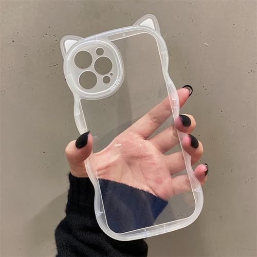 YUMESS Süße Katzenohr-Lockenwelle, transparente Hülle für iPhone 11, 13, 12, 14, 15 Pro Max, XS, XR, 8 Plus, Cartoon, stoßfest, durchsichtig, weiche Rückseite, weiß, für iPhone 13 von YUMESS