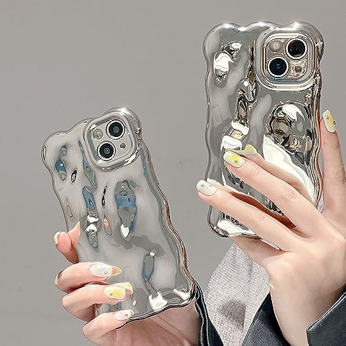 YUMESS Wellige 3D-Meteoriten-Texturbeschichtung, Silberne Handyhülle für iPhone 11 12 13 14 Pro Max, vollständige Kameraobjektiv-Schutzhüllen, silberfarben, für iPhone 12 von YUMESS