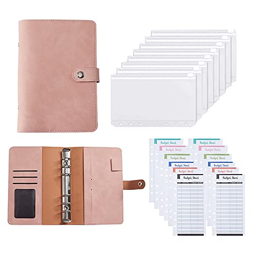 Budget Notizbuch, Budget Binder Planer, Nachfüllbarer Notizbuchbinder, A6 Ordner Notizbuch, mit 8 Losen Blatt Reißverschlusstasche, Multi Pocket Schreibwaren für Home Office Schule (Rosa) von YUMUN