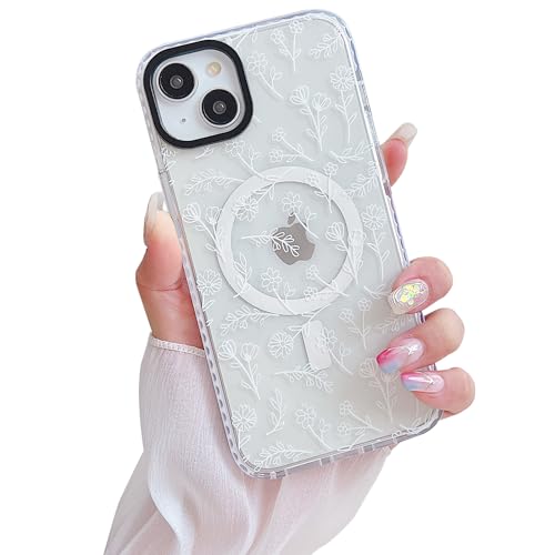 YUMUPIFE Entworfen für iPhone 12/12 Pro Hülle [Kompatibel mit MagSafe] Transparente florale Hülle, niedliche weiße Blumen für Frauen und Mädchen, weiches Silikon, stoßfeste Hülle für iPhone 12/12 Pro, von YUMUPIFE