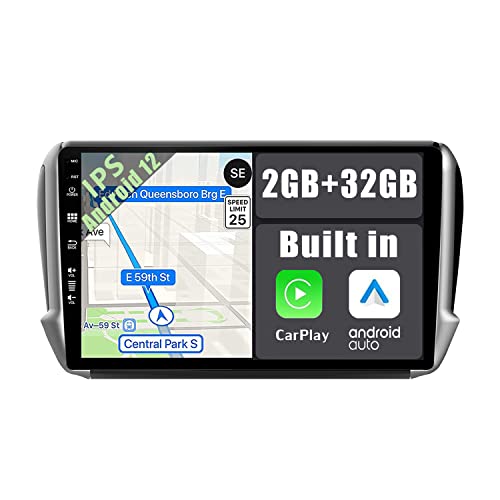 YUNTX Android 12 Autoradio für Peugeot 2008 208 (2012-2018)-[Integriertes CarPlay/Android Auto/GPS]-10.1”IPS 2.5D Touchscreen-Kostenlose Kamera-DAB/Lenkradsteuerung/MirrorLink/Bluetooth 5.0/WiFi/USB von YUN