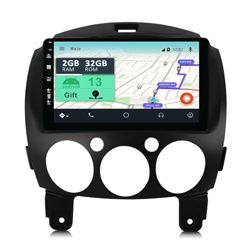 YUNTX Android 13 2 Din Autoradio Passt für Mazda 2 (2007-2012) - 9 Zoll Screen- 2G+32G- Kostenlose Kamera- Unterstützt DAB/Lenkradsteuerung/WiFi/Bluetooth 5.0/CarPlay/Mirrorlink/USB/4G von YUN